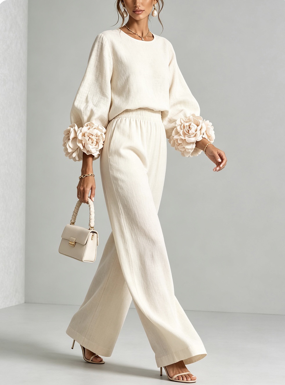 طقم نسائي من قطعتين من الكتان، - مراجعة Linen Pant Wide وسعره